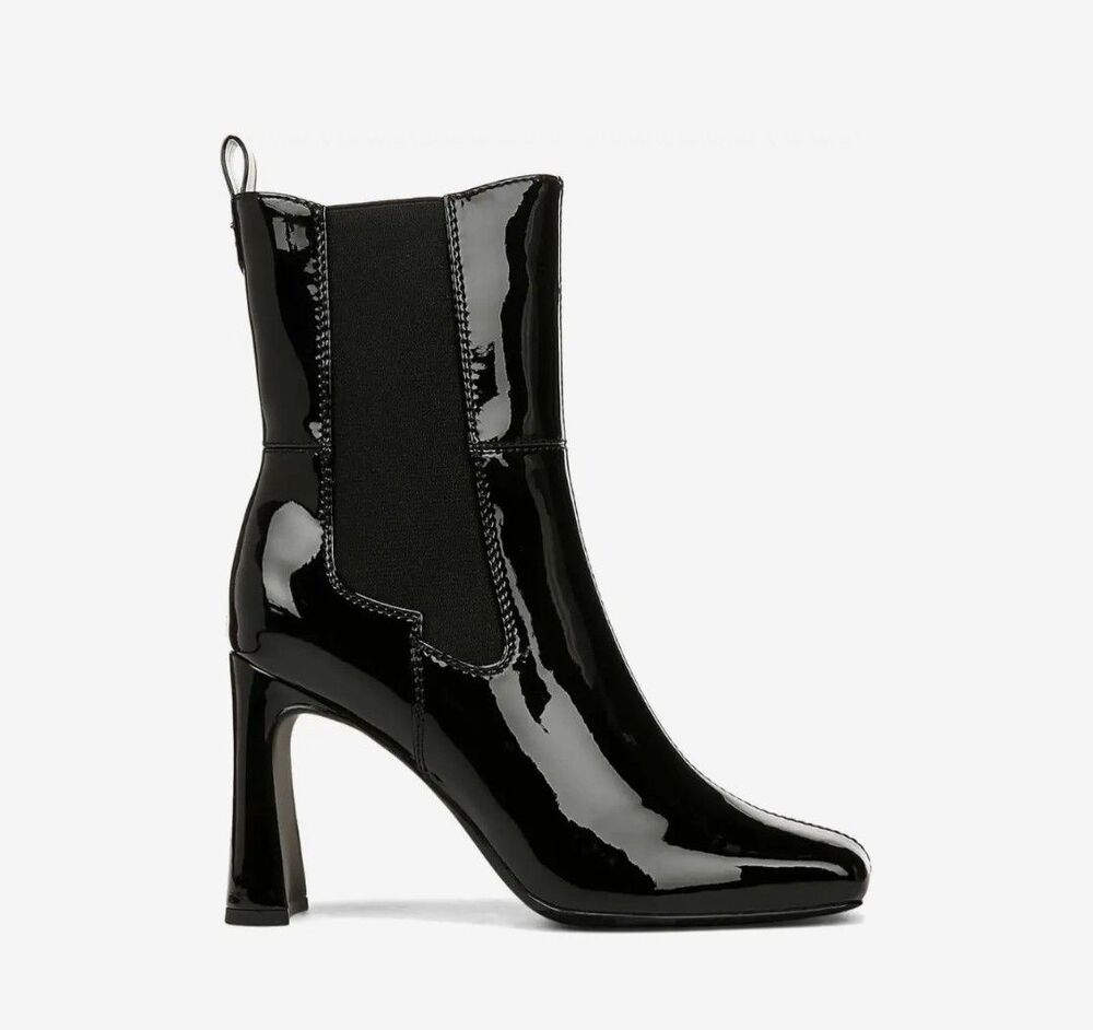 Circus NY by Sam Edelman Elle Black Patent Square Toe Chelsea Boots 6.5 Mod Heel